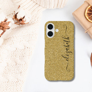 Personalisierter, eleganter Script-Gold-Glitzer iPhone 16 Hülle