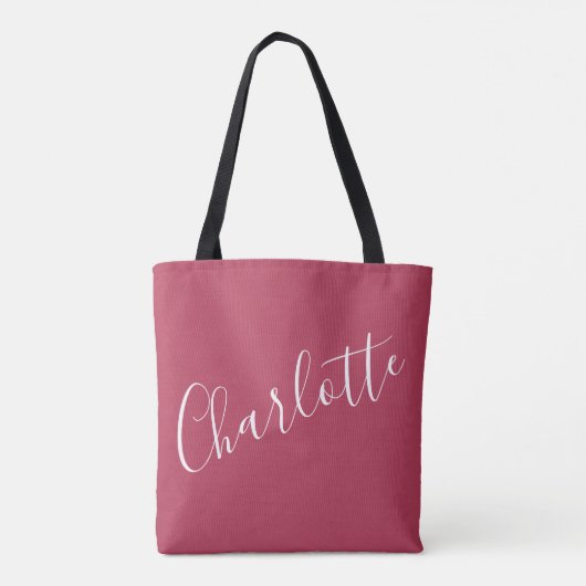 Personalisierter eleganter Skriptname Red Magenta Tasche (Rückseite)