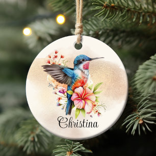 Personalisierter eleganter Wasserfarb-Kolibri Keramik Ornament