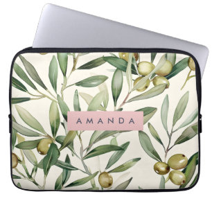 Personalisierter Eleganter Wasserfarben Olivenzwei Laptopschutzhülle