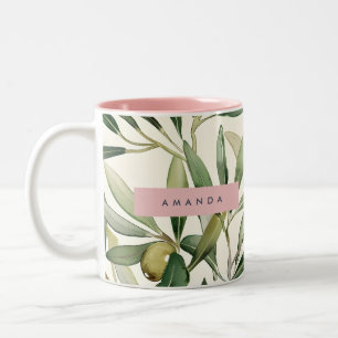 Personalisierter Eleganter Wasserfarben Olivenzwei Zweifarbige Tasse