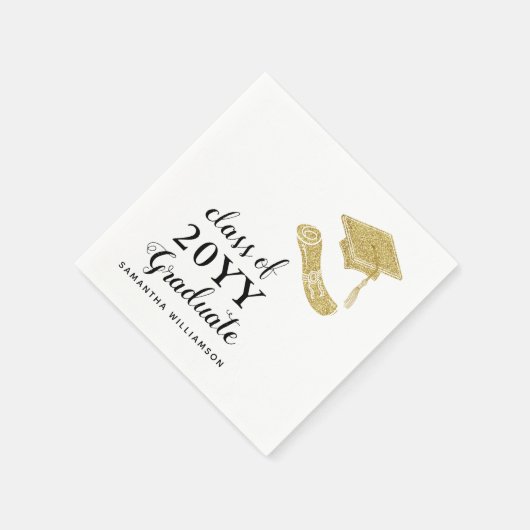 Personalisierter eleganter White Black Gold Abschl Serviette (Ecke)