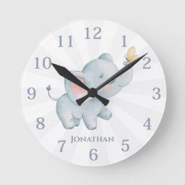 Personalisierter Elephant-Kinderzimmer Runde Wanduhr