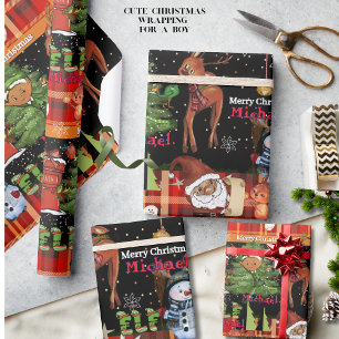 Personalisierter Elf Jungen Name Weihnachten   Rot Geschenkpapier