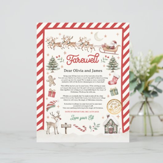 Personalisierter Elf-Ruhestand Brief Goodbye Elf (Stehend Vorderseite)