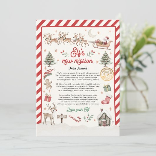 Personalisierter Elf-Ruhestand Brief Goodbye Elf Einladung (Stehend Vorderseite)