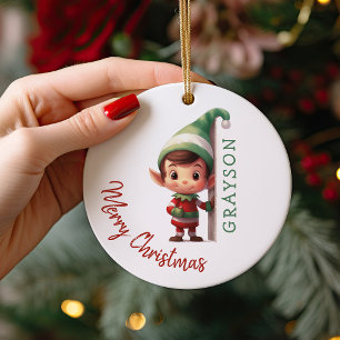 Personalisierter Elf Weihnachtsbaum für Kinder Keramik Ornament