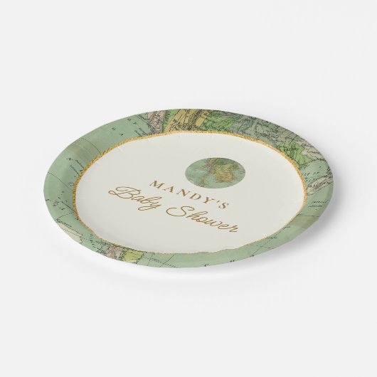 Personalisierter Empfang an der World Baby Shower Pappteller (Schrägansicht)