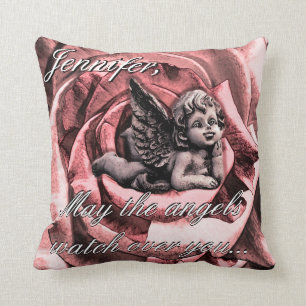 Personalisierter Engels-Engel mit der Rose Kissen