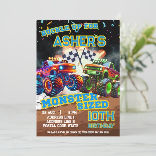 Personalisierter Epic Monster Truck Showday Einladung (Stehend Vorderseite)
