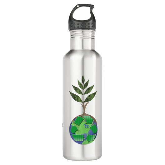 Personalisierter Erdbaum-Recycle-Zeichen Edelstahlflasche (Vorderseite)