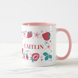 Personalisierter Erdbeermuster-Name-Becher – Indiv Tasse