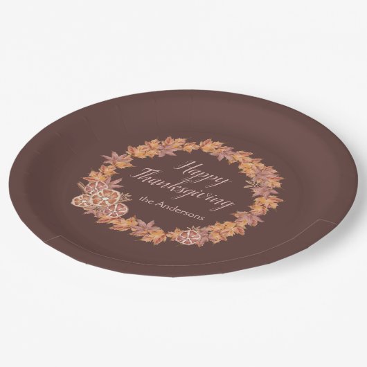 Personalisierter Erntedank | Aquarellfarbene Herbs Pappteller (Schrägansicht)