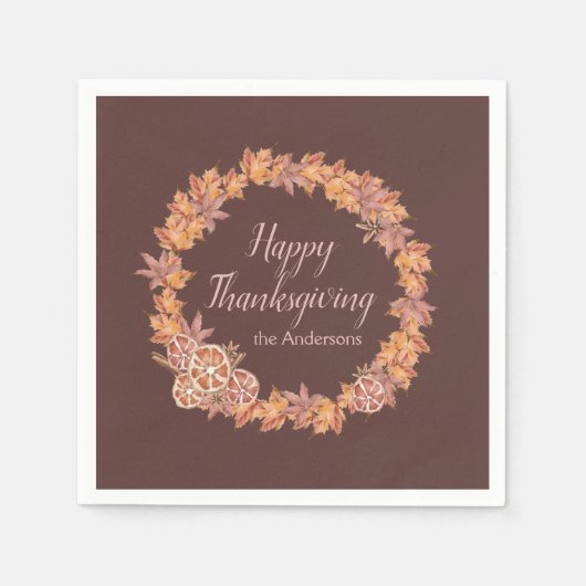 Personalisierter Erntedank | Aquarellfarbene Herbs Serviette (Vorderseite)