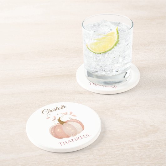 Personalisierter Erntedank - Fall Pumpkin dankbar Getränkeuntersetzer (Seite)