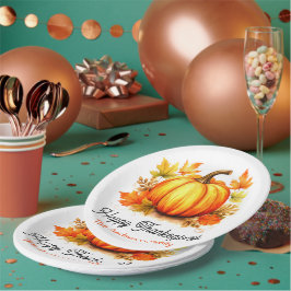 Personalisierter Erntedank Pumpkin & Herbstlaubs Pappteller