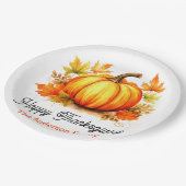 Personalisierter Erntedank Pumpkin & Herbstlaubs Pappteller (Schrägansicht)