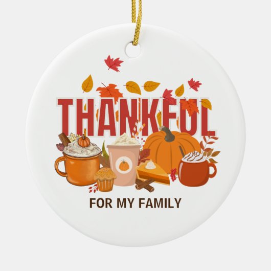 Personalisierter Erntedank Pumpkin THANKFUL Famili Keramik Ornament (Vorne)