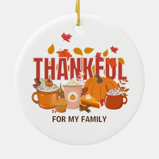 Personalisierter Erntedank Pumpkin THANKFUL Famili Keramik Ornament (Hinten)