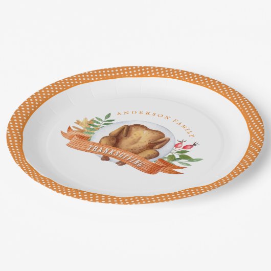 Personalisierter Erntedank Türkei Abendessen Papie Pappteller (Schrägansicht)