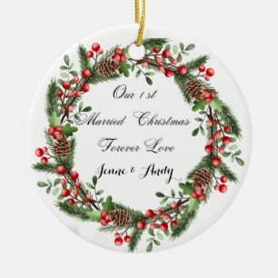 Personalisierter Erste Verheiratete Weihnachtsschm Keramik Ornament
