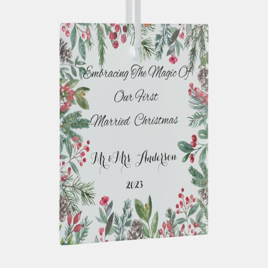 Personalisierter Erste Verheiratete Weihnachtsschm Ornament Aus Glas (Vorderseite Rechts)