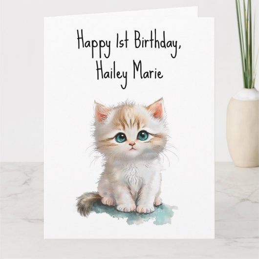 Personalisierter erster Geburtstag Kitten mit blau Karte (Vorderseite)