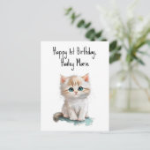 Personalisierter erster Geburtstag Kitten mit blau Postkarte (Stehend Vorderseite)