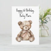 Personalisierter erster Geburtstag Teddy Bär Karte (Stehend Vorderseite)
