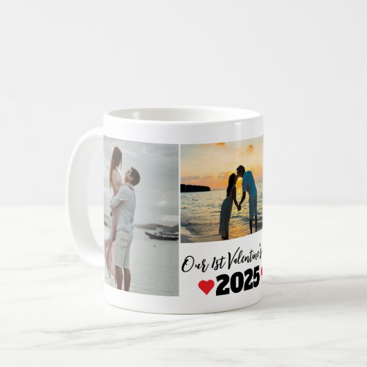Personalisierter Erster Valentinstag 3 FotoCollage Kaffeetasse (Vorderseite Links)