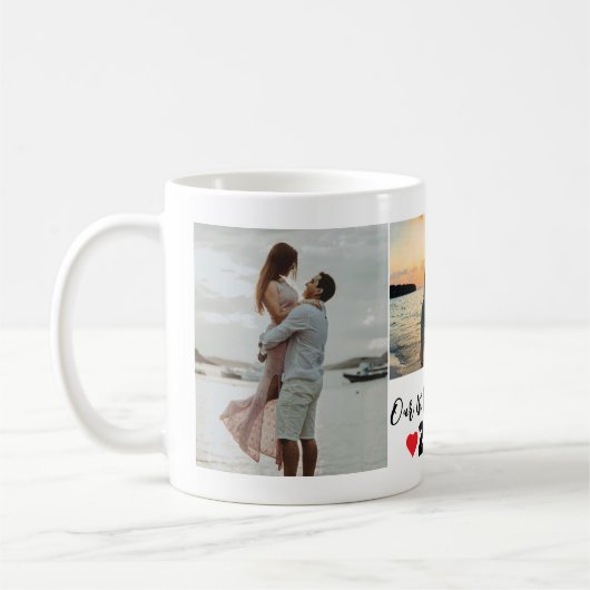 Personalisierter Erster Valentinstag 3 FotoCollage Kaffeetasse (Links)