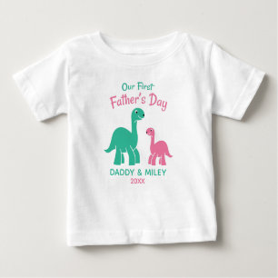 Personalisierter Erster Vatertag Niedlicher Dinosa Baby T-shirt
