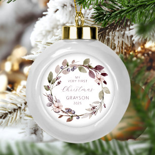 Personalisierter erster Weihnachten Baby Violetter Keramik Kugel-Ornament