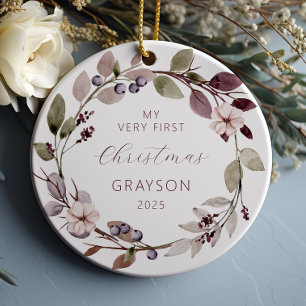 Personalisierter erster Weihnachten Baby Violetter Keramik Ornament
