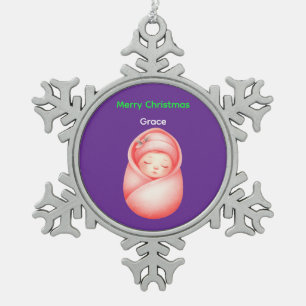 Personalisierter erster Weihnachten-Schneeklocken- Schneeflocken Zinn-Ornament