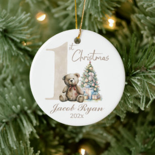 Personalisierter Erster Weihnachtsbär Keramik Ornament
