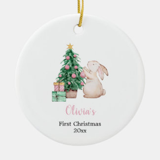Personalisierter Erstes-Christmas-Hase für Babys Keramik Ornament