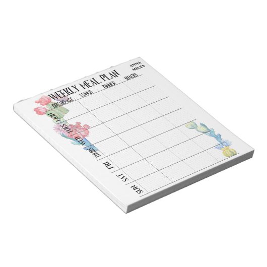 Personalisierter Essensplan Notizblock (angewinkelt)