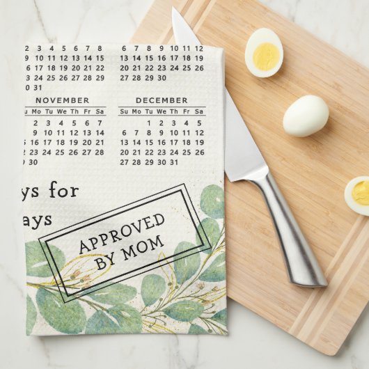 Personalisierter Eukalyptus 2026 Kalender Geschirrtuch (Viertel Falte)