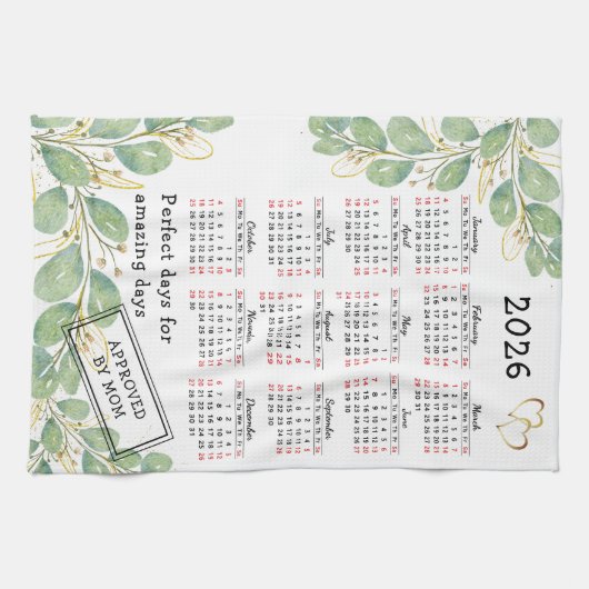 Personalisierter Eukalyptus 2026 Kalender Geschirrtuch (Horizontal)