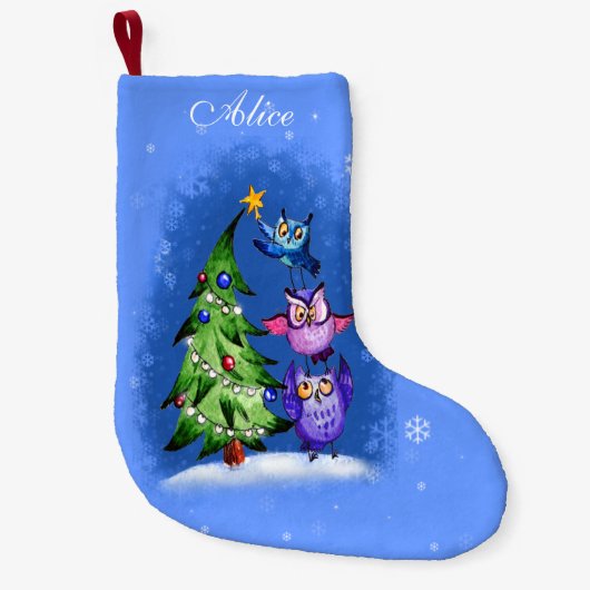Personalisierter EulenWeihnachtsbaum Kleiner Weihnachtsstrumpf (Vorderseite)