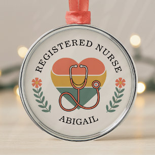 Personalisierter examinierter Krankenpfleger Retro Ornament Aus Metall