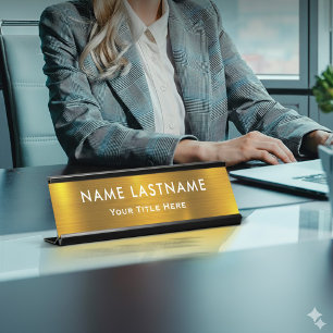 Personalisierter Executive-Schreibtisch aus Gold Schreibtischnamensplakette