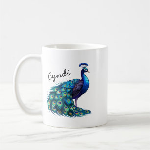 Personalisierter Exotischer Pfau Vogel Kaffeebeche Kaffeetasse