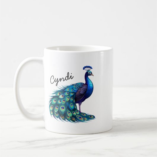 Personalisierter Exotischer Pfau Vogel Kaffeebeche Kaffeetasse (Links)