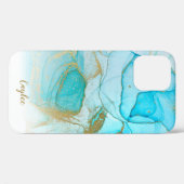 Personalisierter Fall aus Blauem Gold-Glitzer-Marm Case-Mate iPhone Hülle (Rückseite (Horizontal))