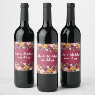 Personalisierter Fall Boho Wedding Wasserfarbenflo Weinetikett