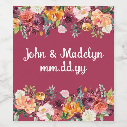 Personalisierter Fall Boho Wedding Wasserfarbenflo Weinetikett (Einzelnes Label)