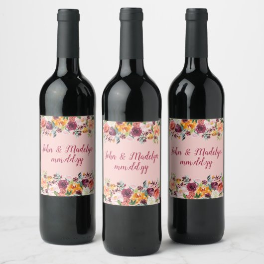 Personalisierter Fall Boho Wedding Wasserfarbenflo Weinetikett (Flaschen)
