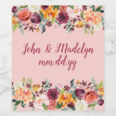 Personalisierter Fall Boho Wedding Wasserfarbenflo Weinetikett (Einzelnes Label)